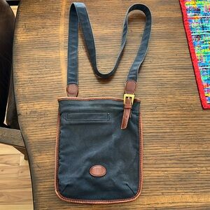 ETIENNE AIGNER denim with genuine leather trim crossbody bag